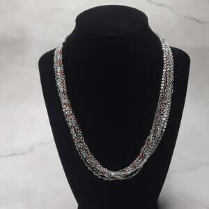 Multi Layered Chain Necklace Bead Accents